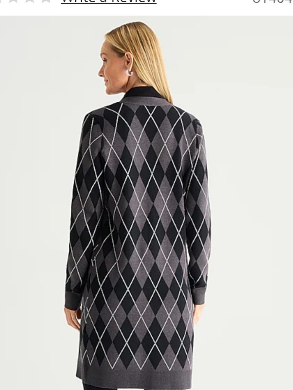 Liz Claiborne Gray and Black Argyle Long Cardigan - Picture 3 of 7